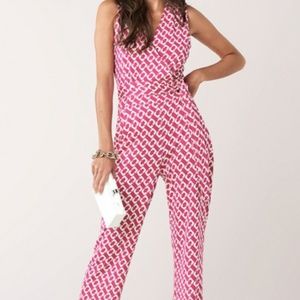 DVF Terria Silk-Jersey Wrap Jumpsuit (Color: WHY)